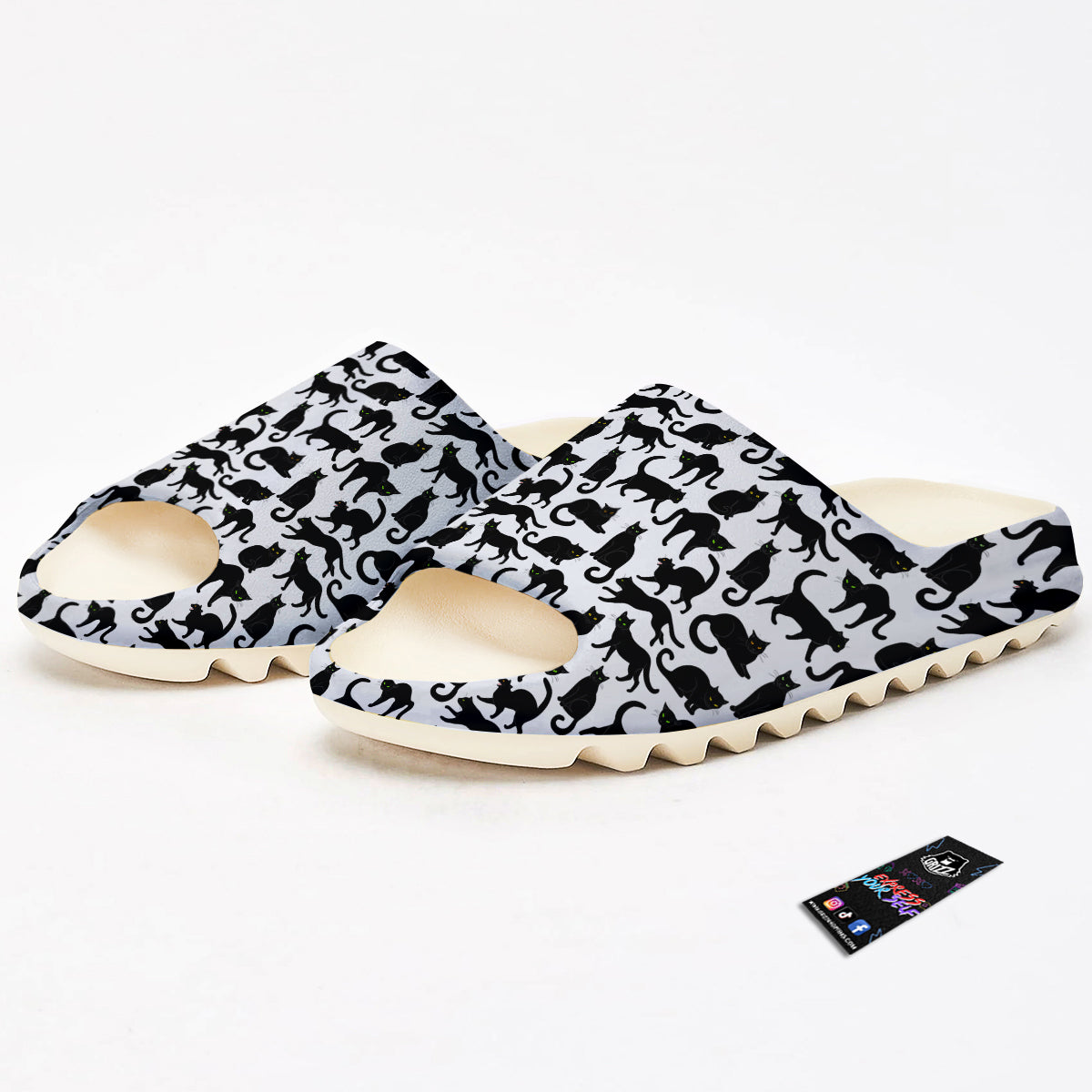 Black Cat And White Print Pattern Sandals-grizzshop
