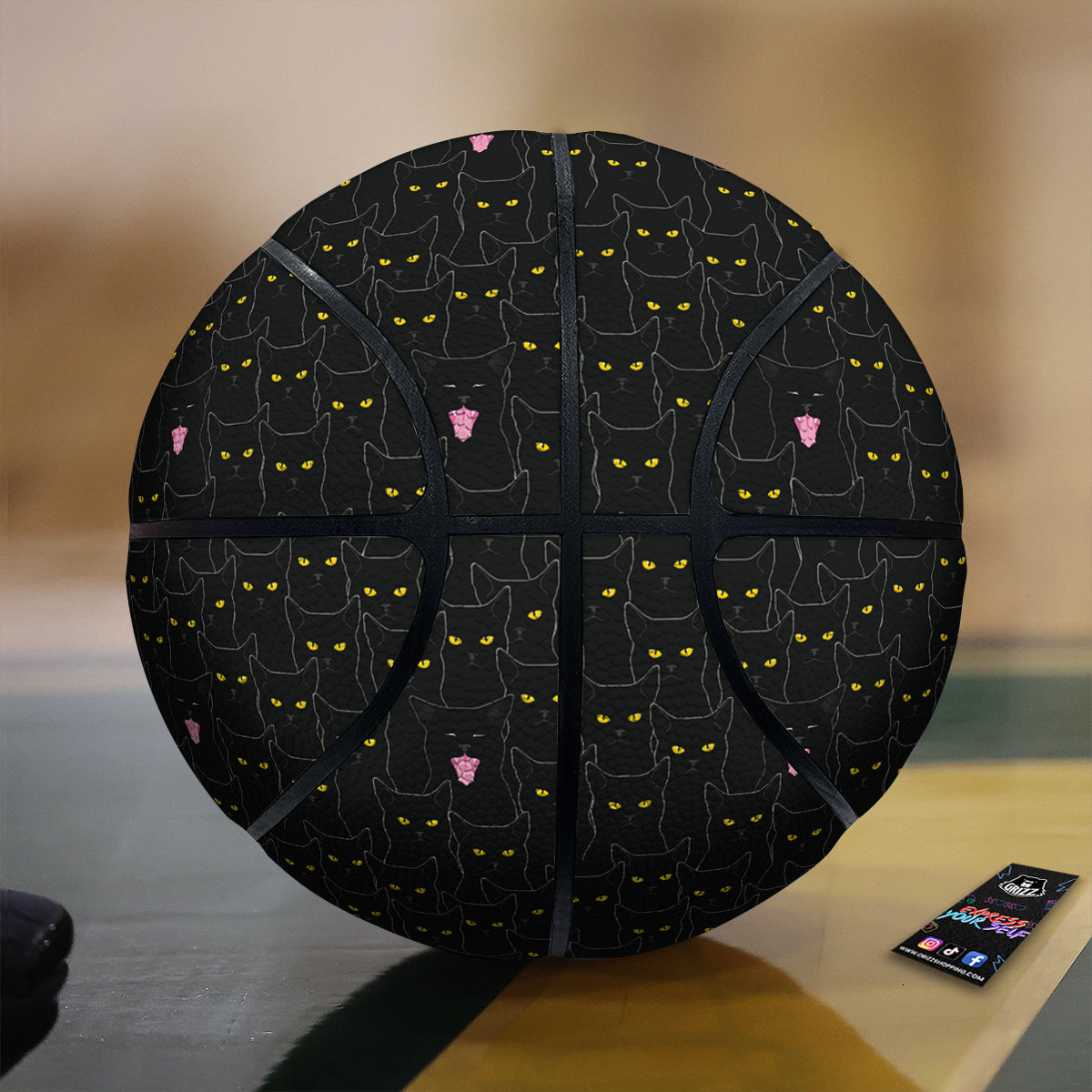 Black Cats Eyes Yellow Print Pattern Basketball