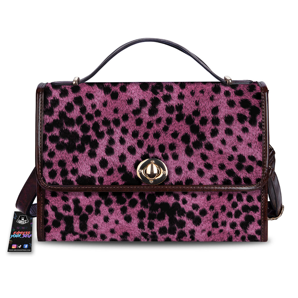Black Cheetah And Hot Purple Print Women's Satchel Bag