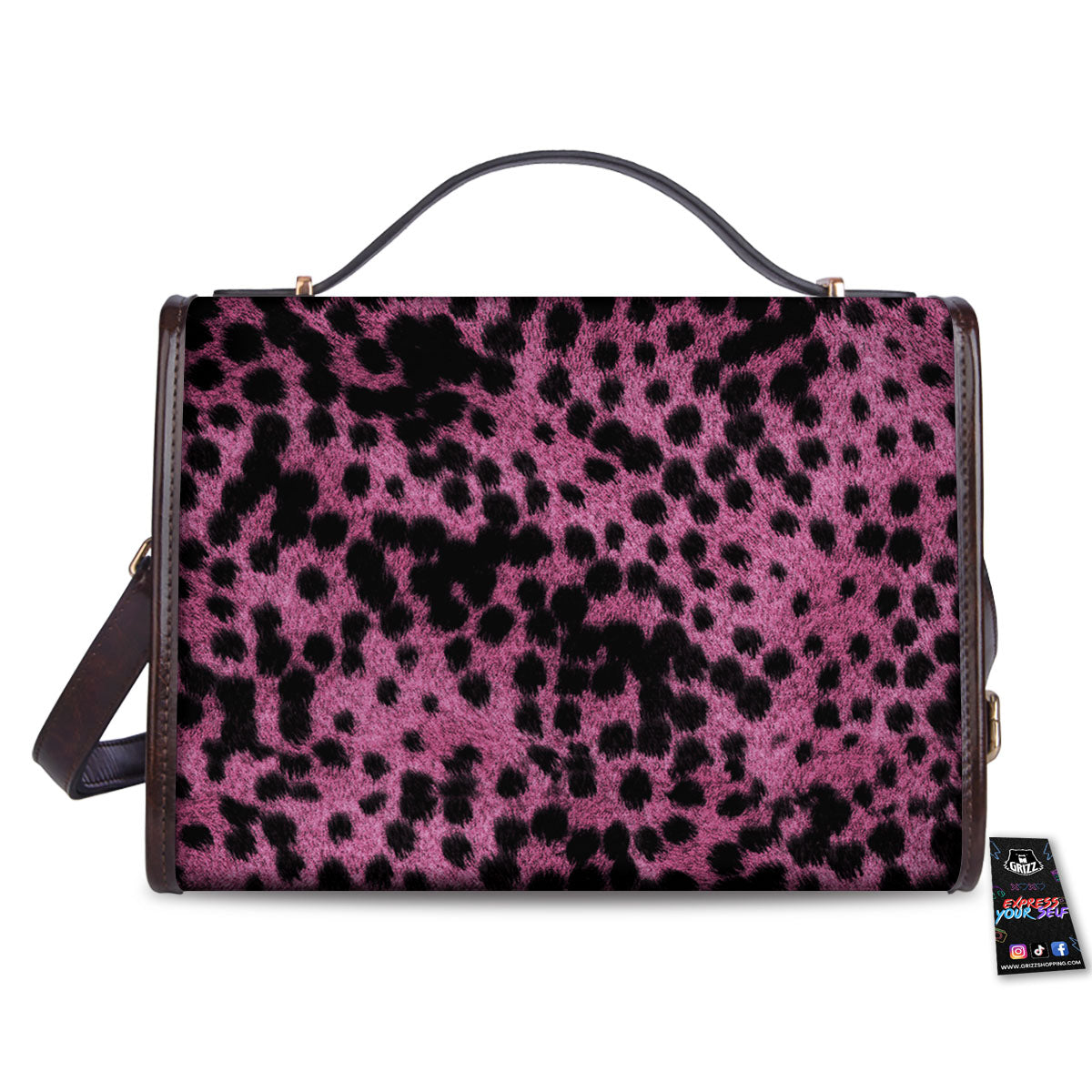 Black Cheetah And Hot Purple Print Women's Satchel Bag