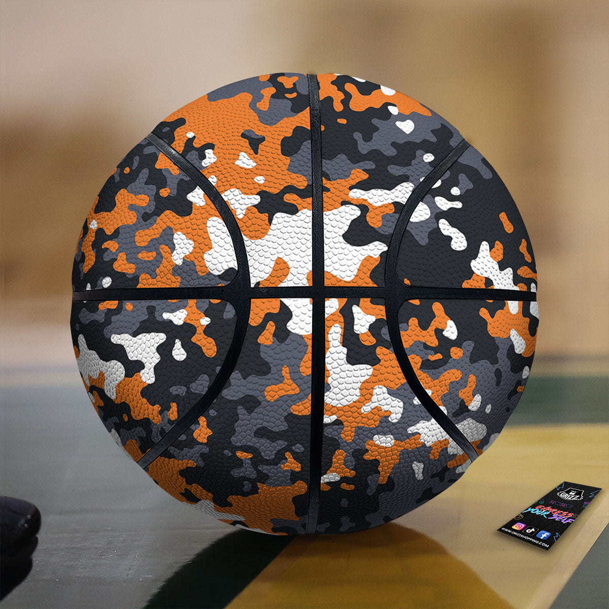 Black Orange And Grey Camouflage Print Basketball
