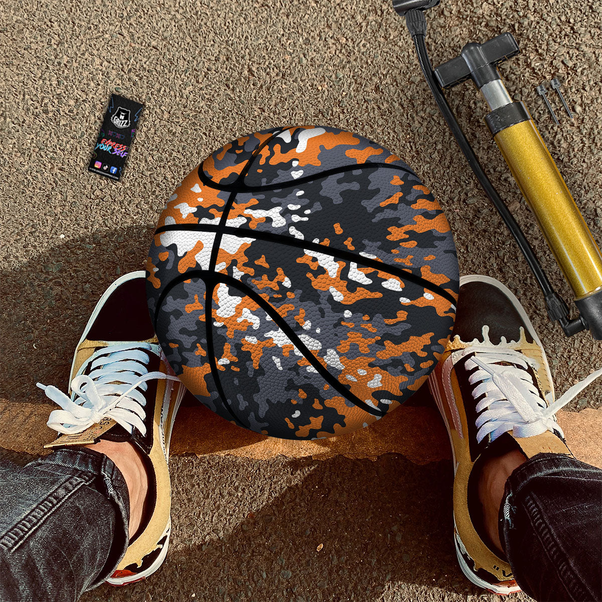 Black Orange And Grey Camouflage Print Basketball