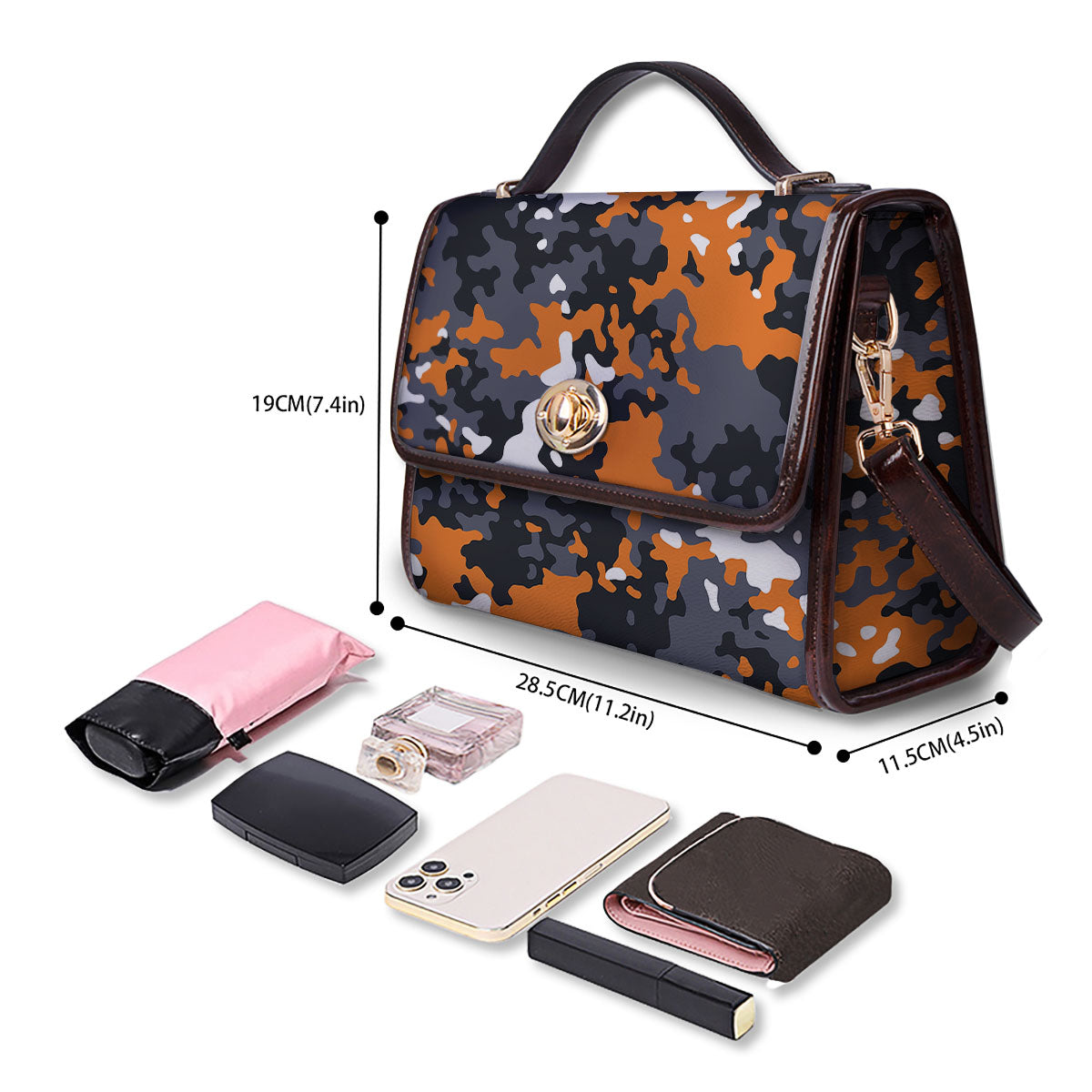 Black Orange And Grey Camouflage Print Women's Satchel Bag