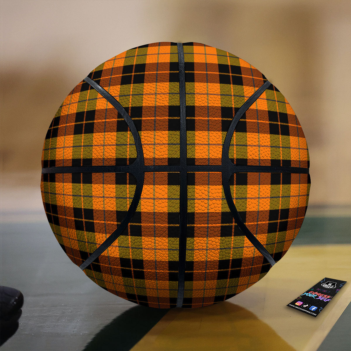 Black Orange And Yellow Tartan Print Pattern Basketball