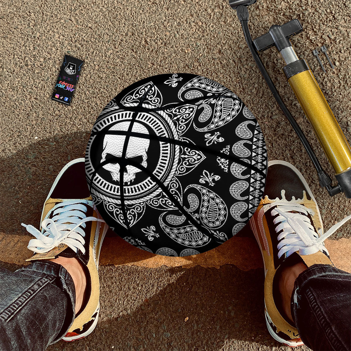 Black Skull Bandana Print Basketball