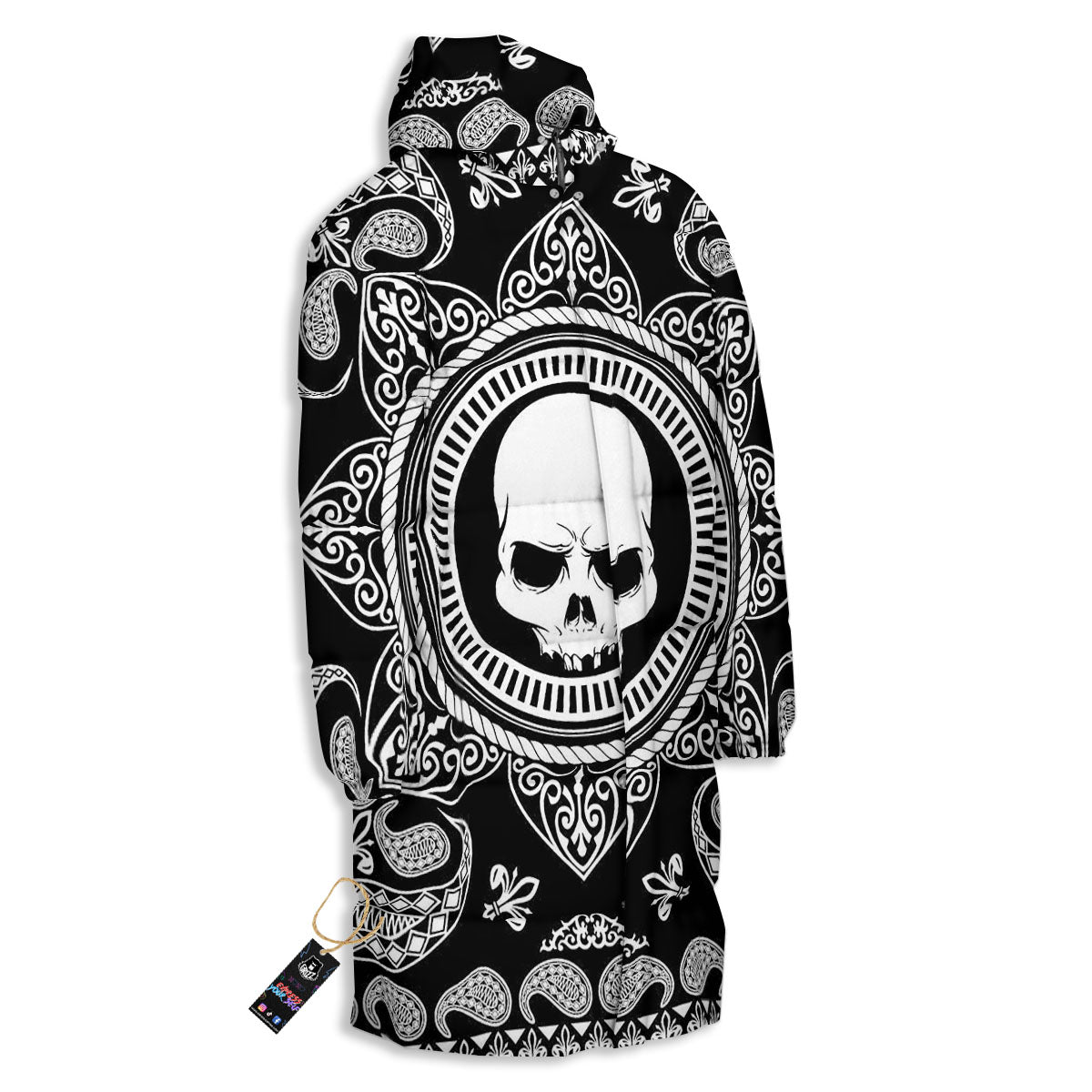 Black Skull Bandana Print Long Down Jacket