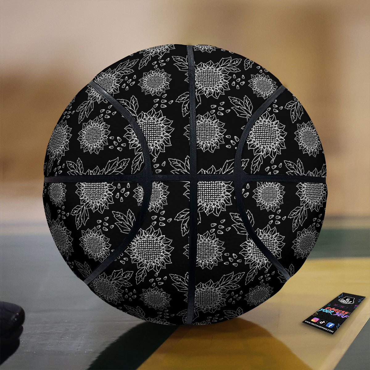 Black Sunflower Print Pattern Basketball