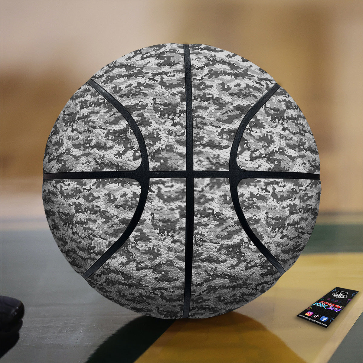 Black White And Grey Digital Camo Print Basketball