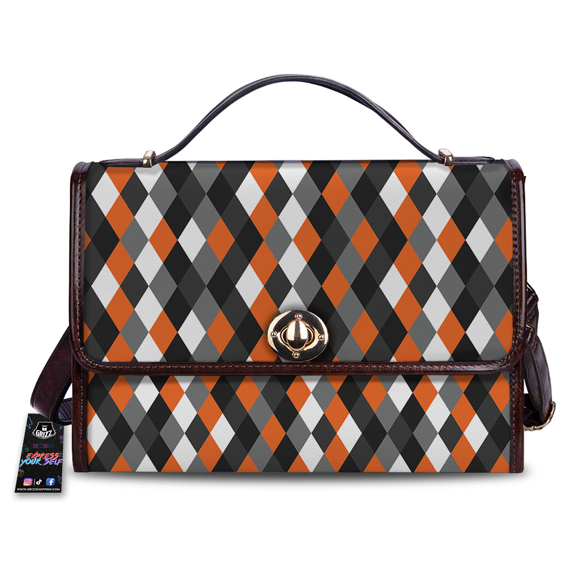Black White And Orange Harlequin Print Pattern Women's Satchel Bag