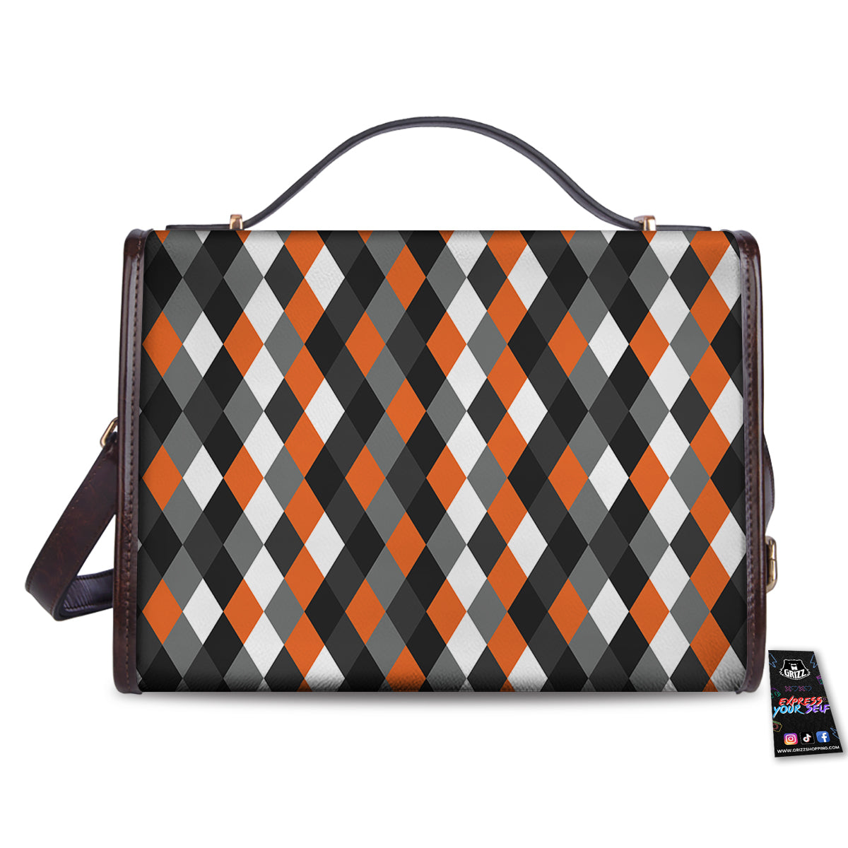 Black White And Orange Harlequin Print Pattern Women's Satchel Bag