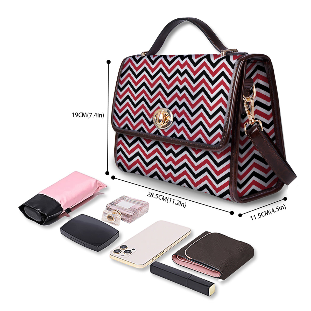 Black White And Red Chevron Print Pattern Women's Satchel Bag