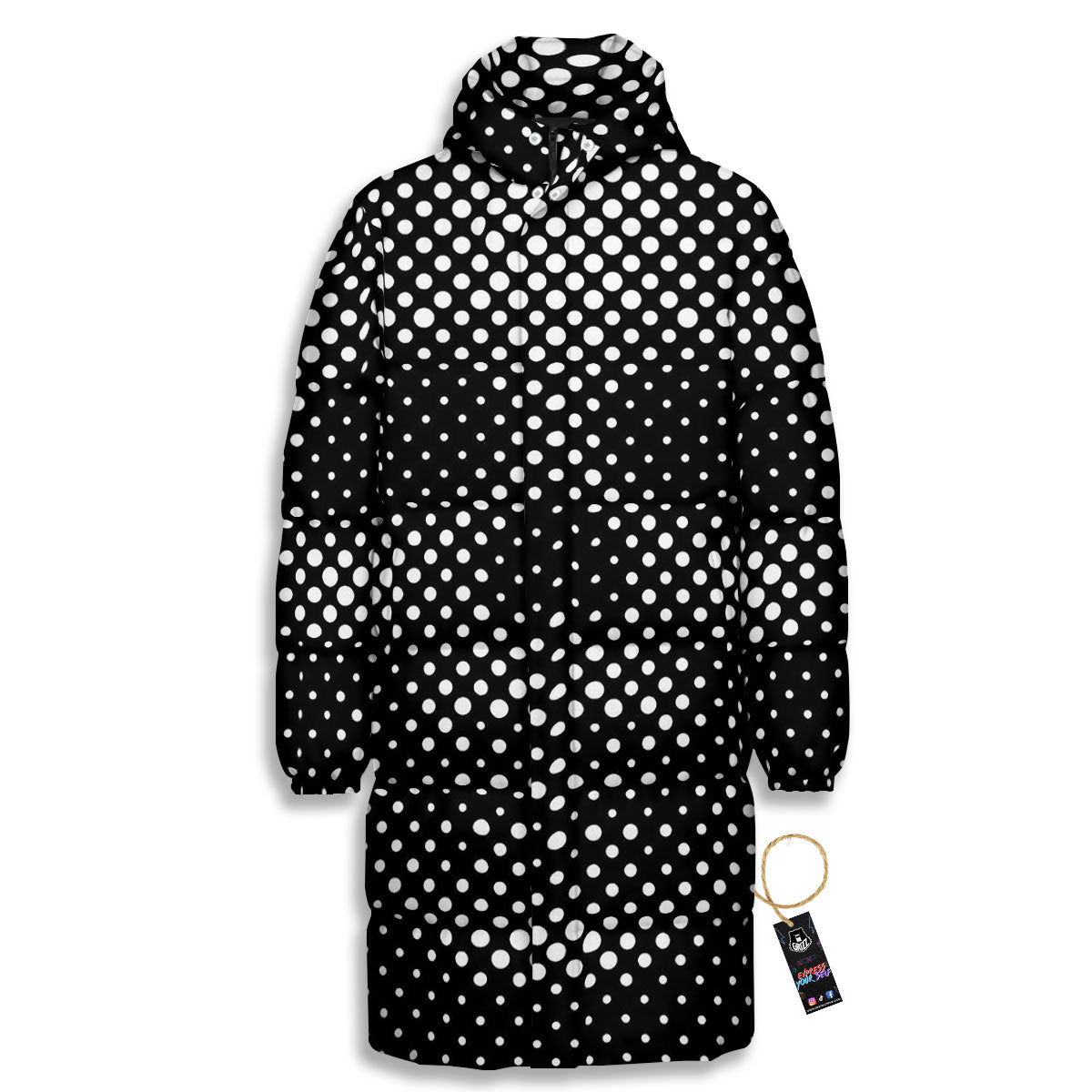 Black White Polka Dots Skull Print Long Down Jacket