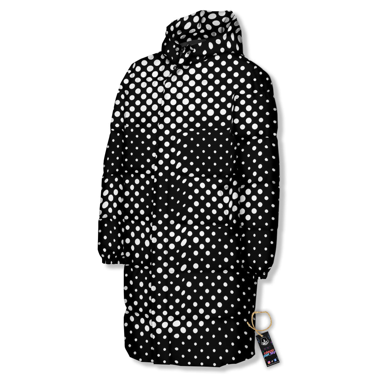 Black White Polka Dots Skull Print Long Down Jacket