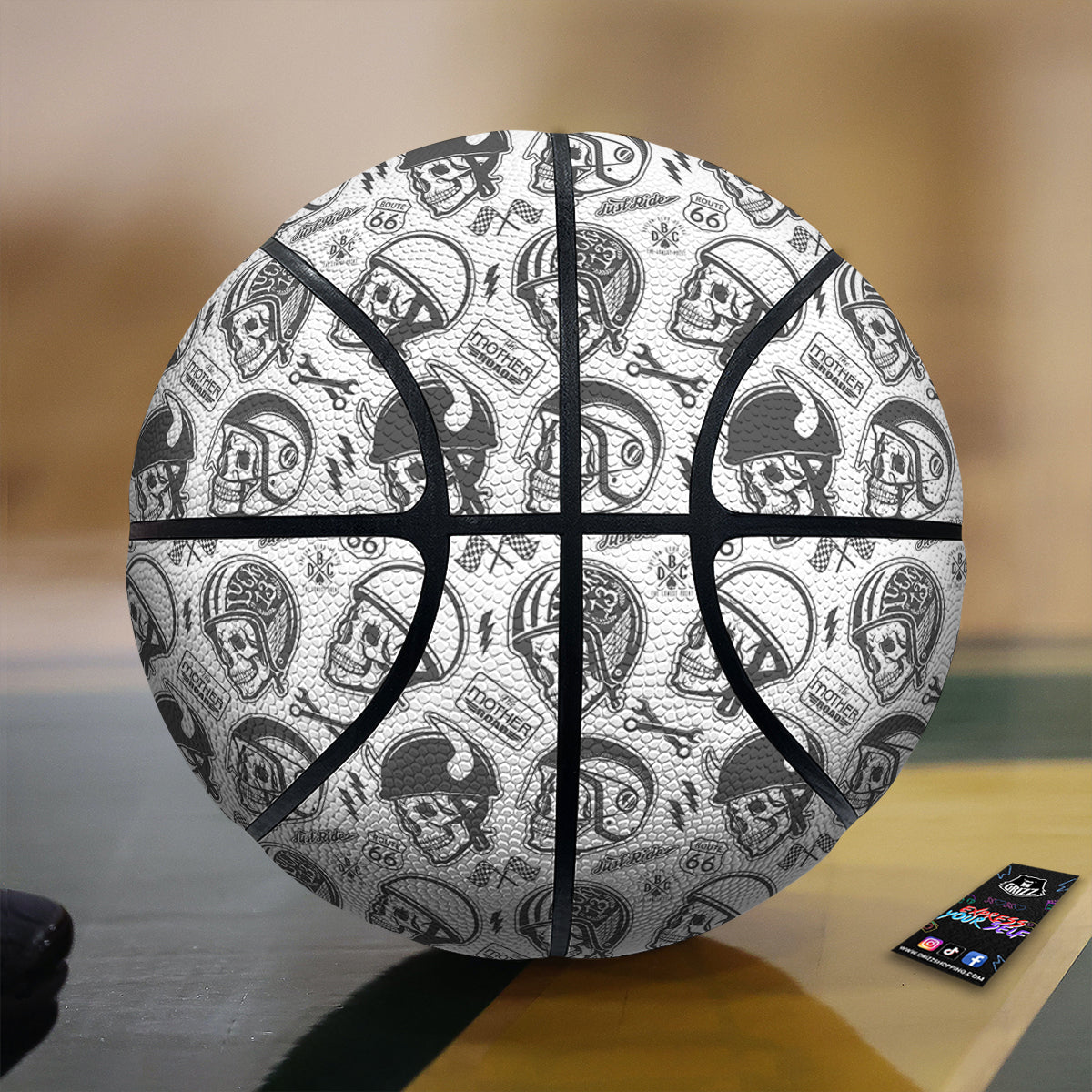 Black White Skull Helmet Rider Print Pattern Basketball
