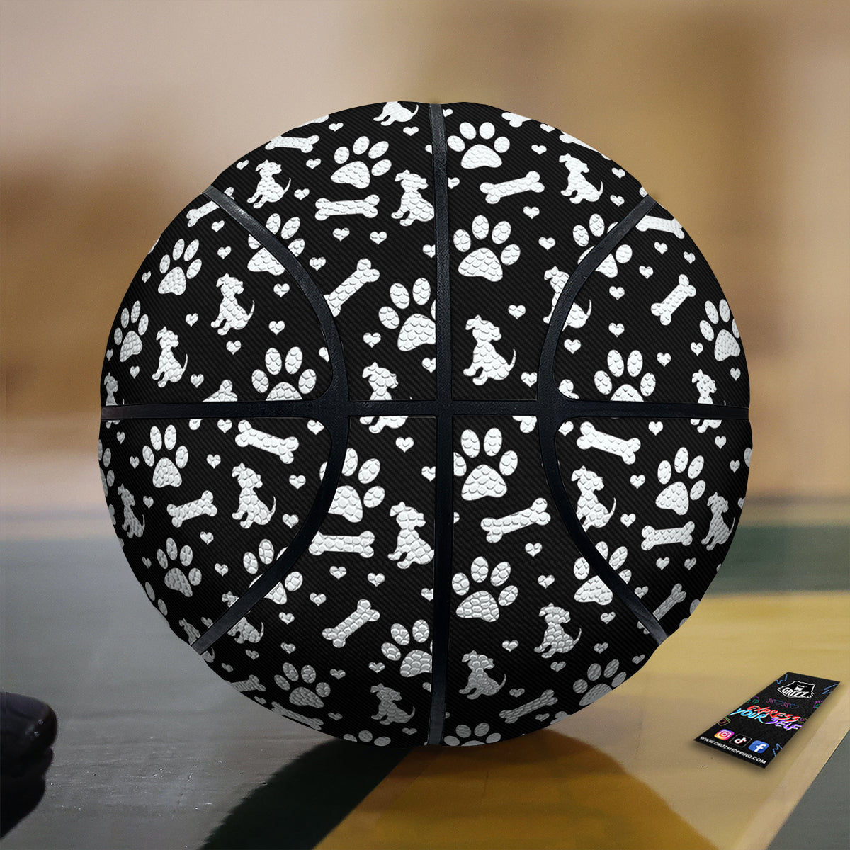 Black and White Dog Paw Print Pattern Basketball