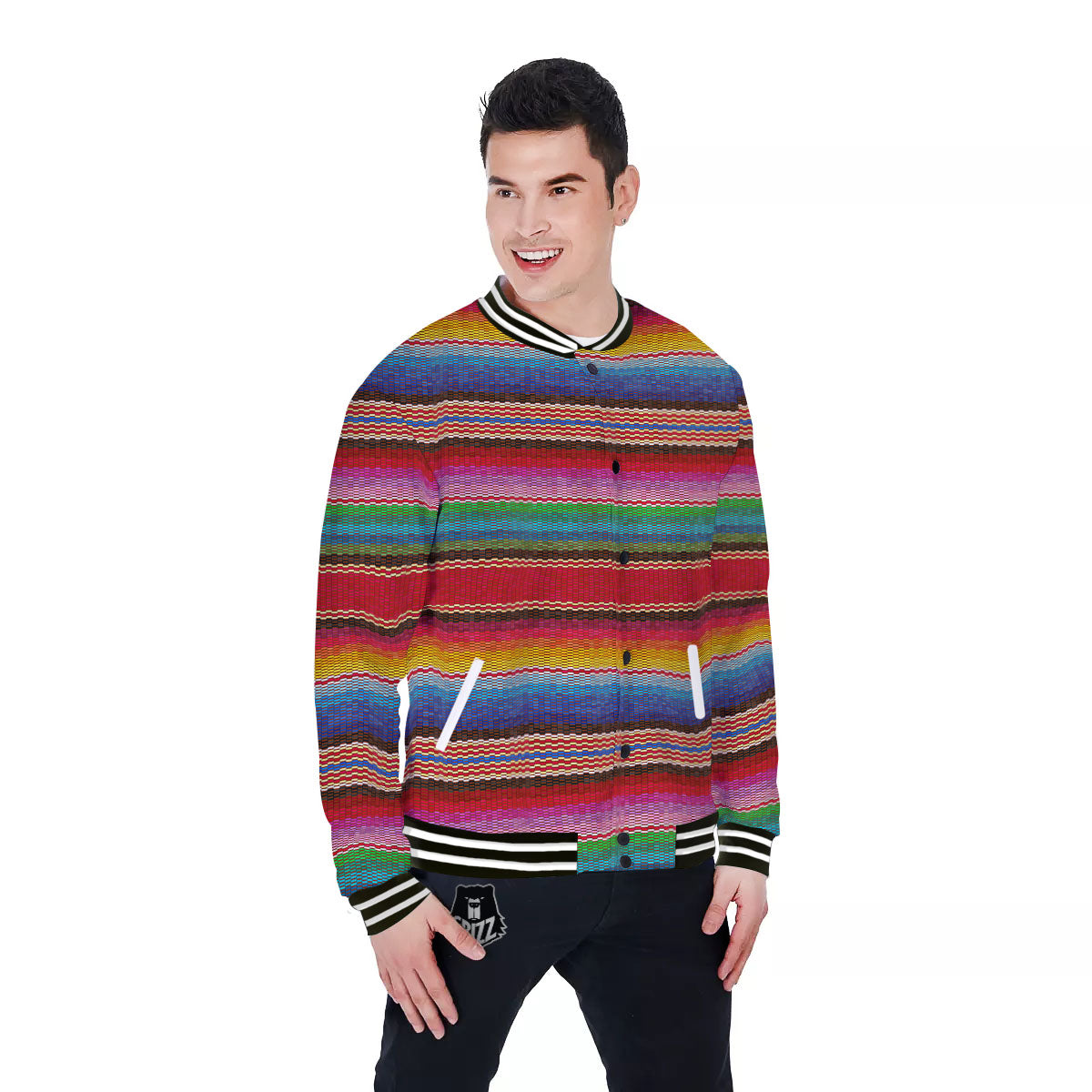 Blanket Mexican Colorful Print Pattern Baseball Jacket-grizzshop