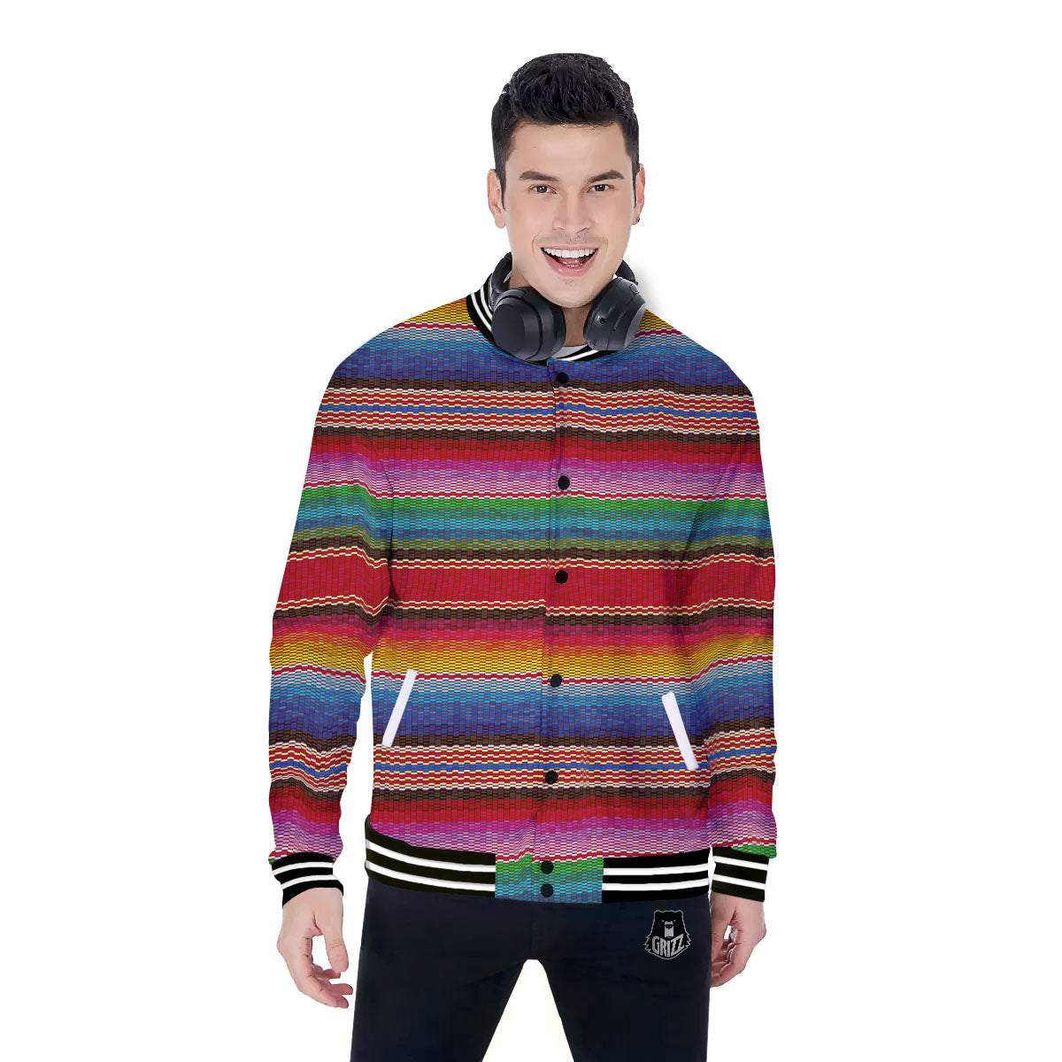 Blanket Mexican Colorful Print Pattern Baseball Jacket-grizzshop