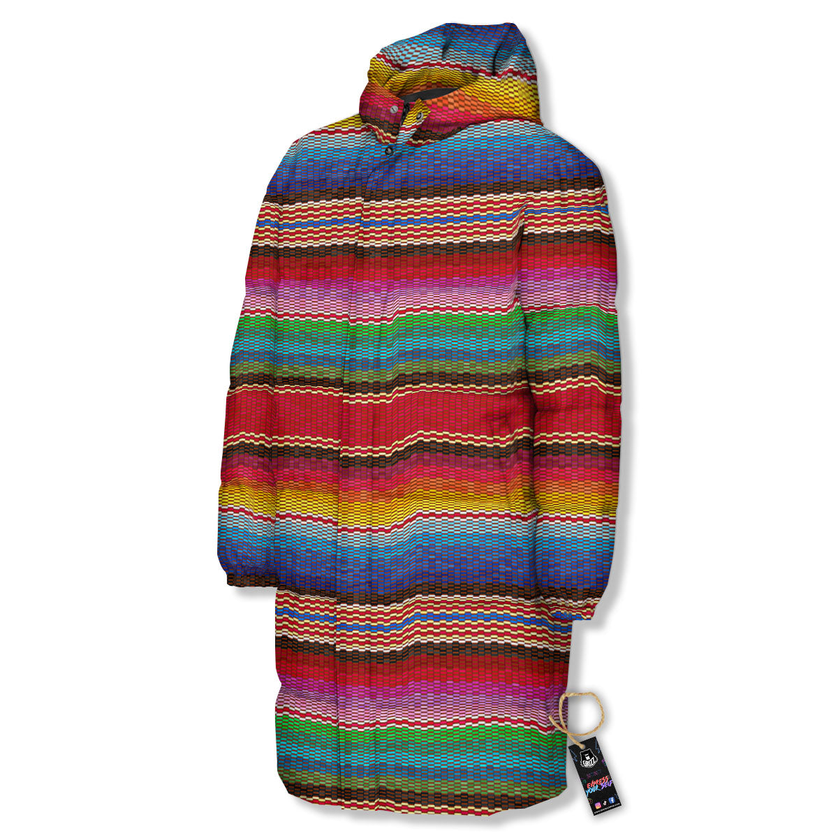 Blanket Mexican Colorful Print Pattern Long Down Jacket-grizzshop