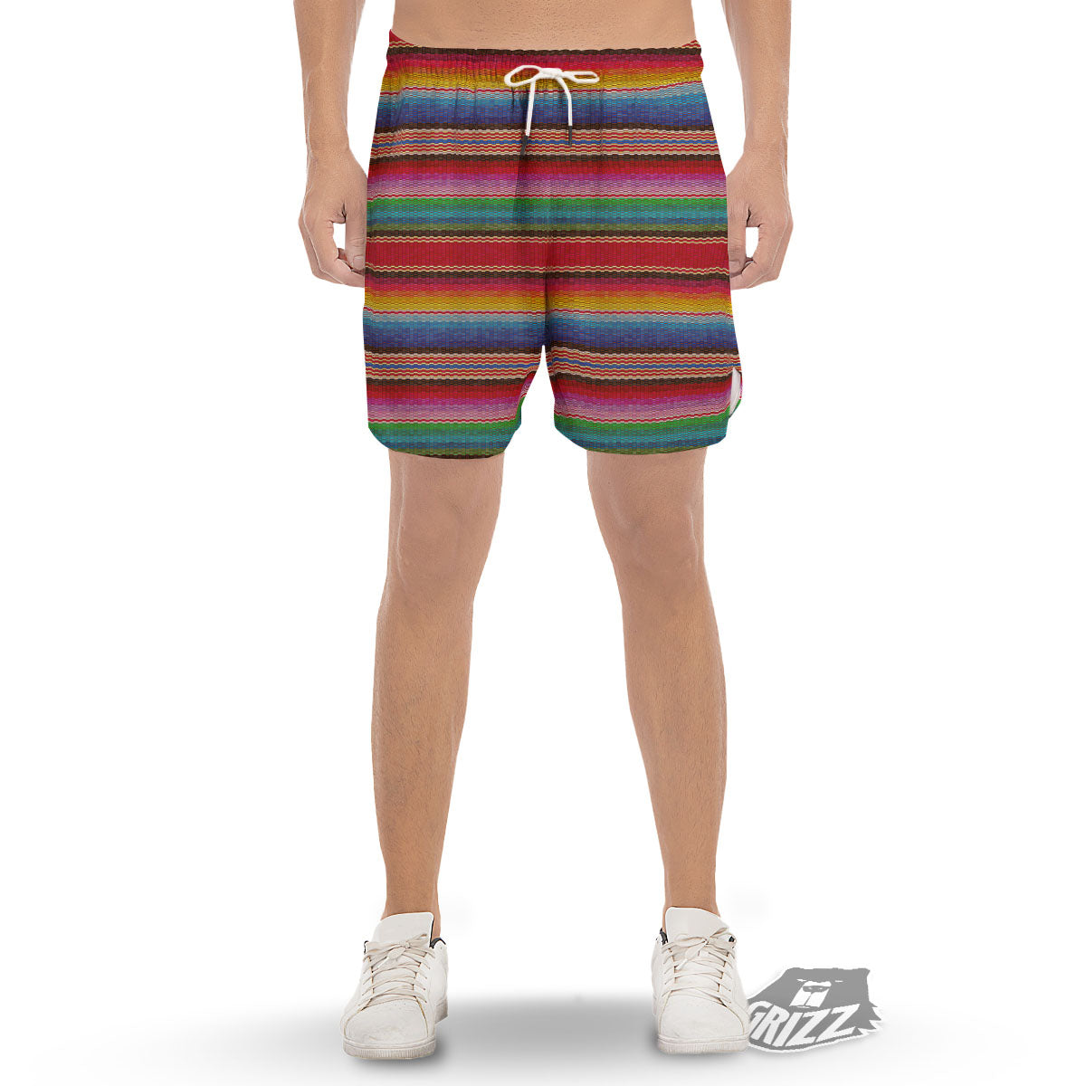 Blanket Mexican Colorful Print Pattern Men's Gym Shorts-grizzshop