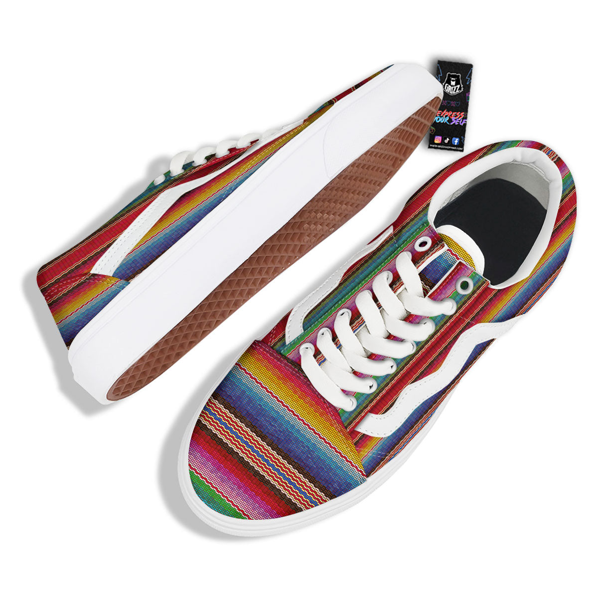 Blanket Mexican Colorful Print Pattern Skate Shoes-grizzshop