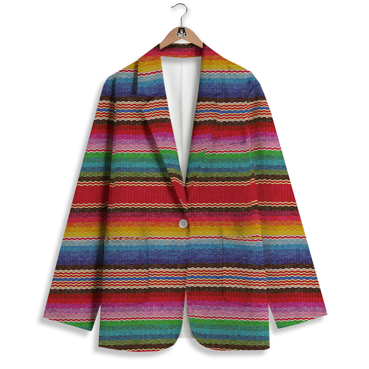 Blanket Mexican Colorful Print Pattern Women's Blazer-grizzshop