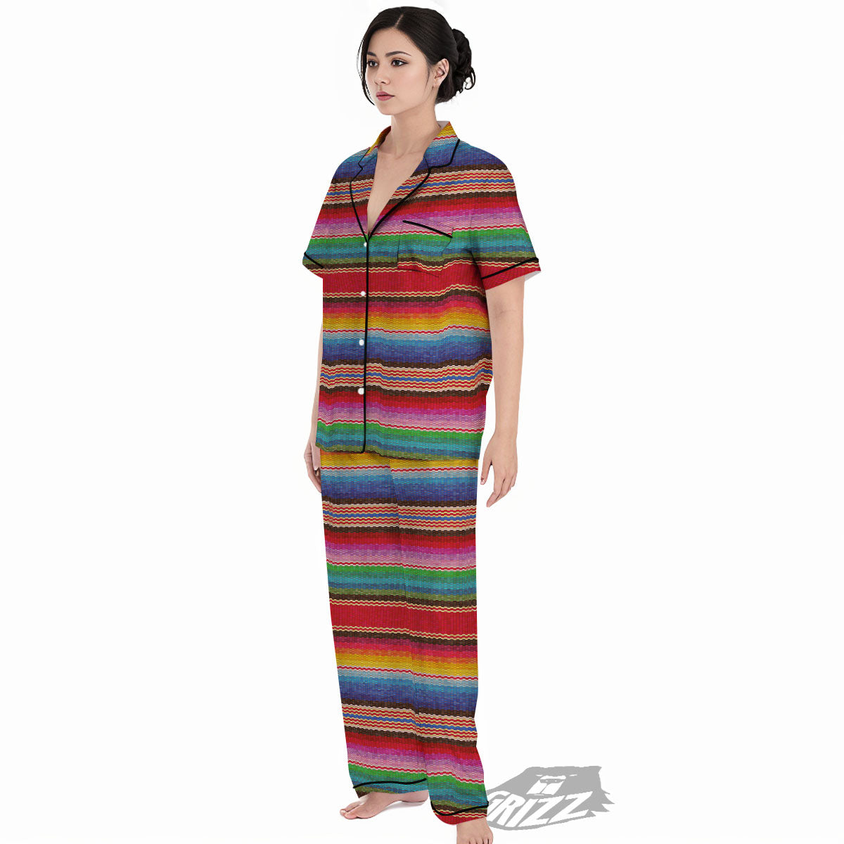Blanket Mexican Colorful Print Pattern Women's Pajamas Set-grizzshop