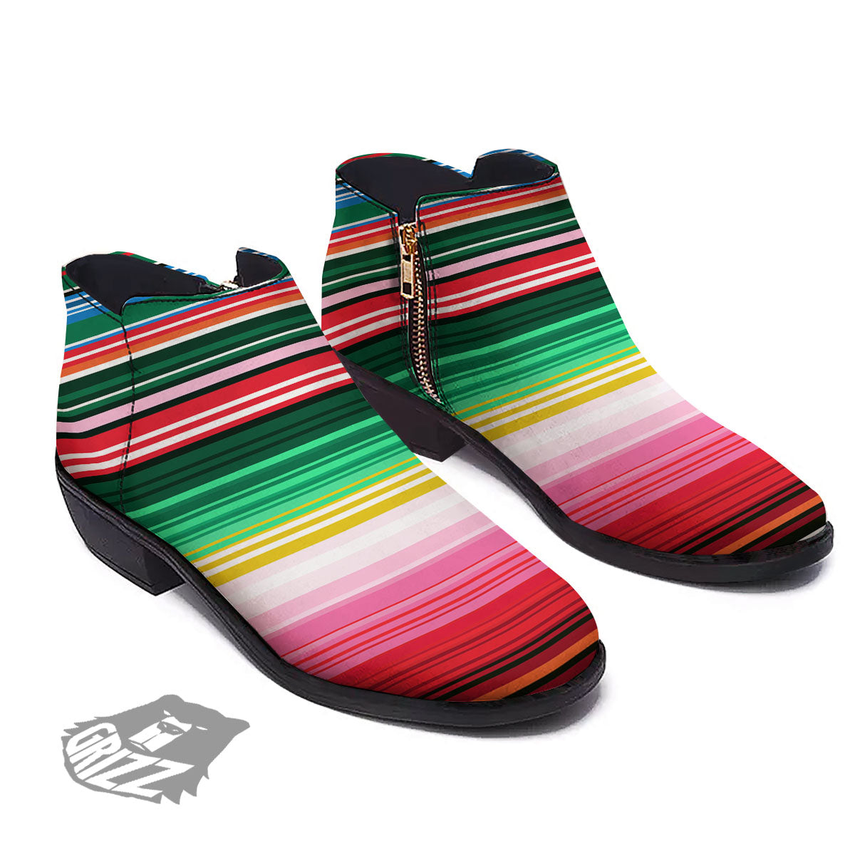 Blanket Mexican Serape Print Pattern Ankle Boots-grizzshop