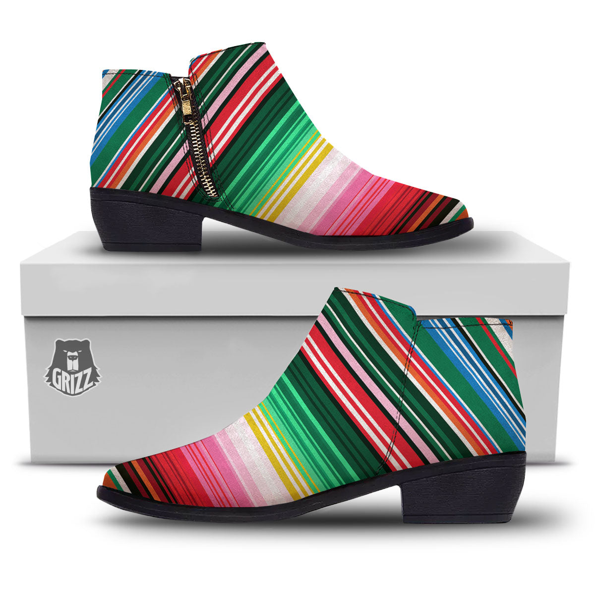 Blanket Mexican Serape Print Pattern Ankle Boots-grizzshop
