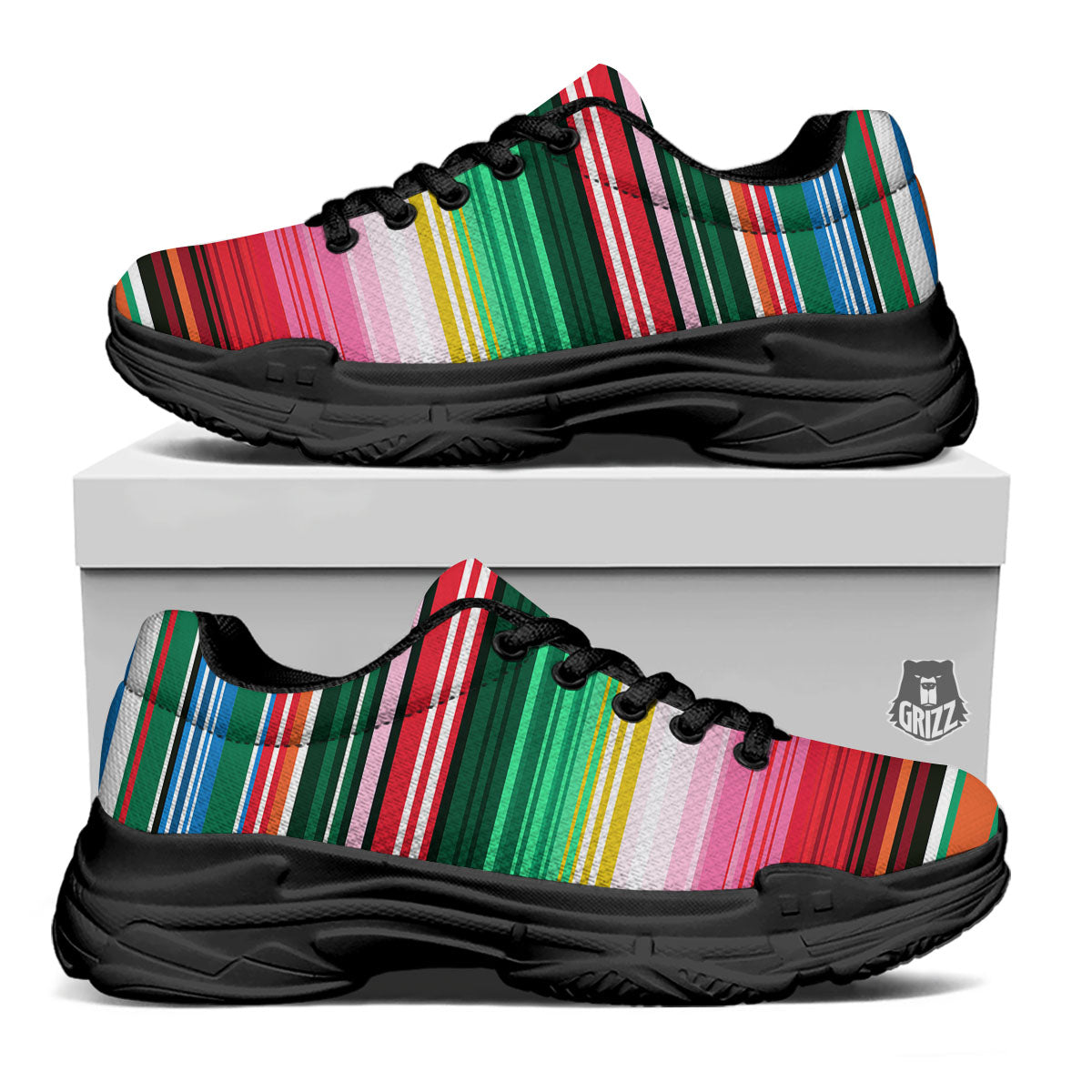 Blanket Mexican Serape Print Pattern Black Chunky Shoes-grizzshop