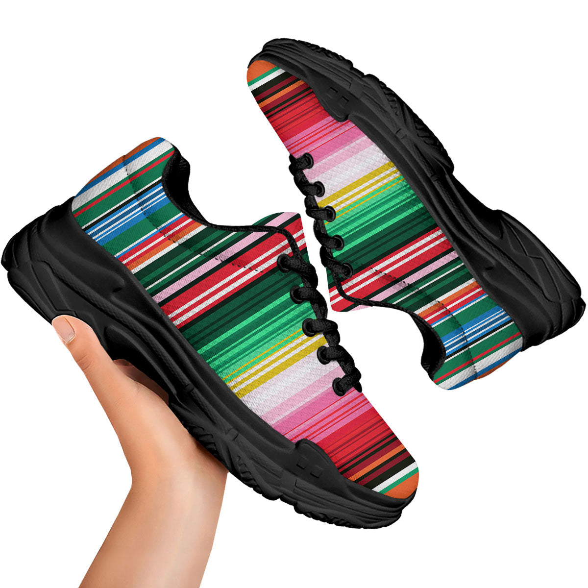 Blanket Mexican Serape Print Pattern Black Chunky Shoes-grizzshop