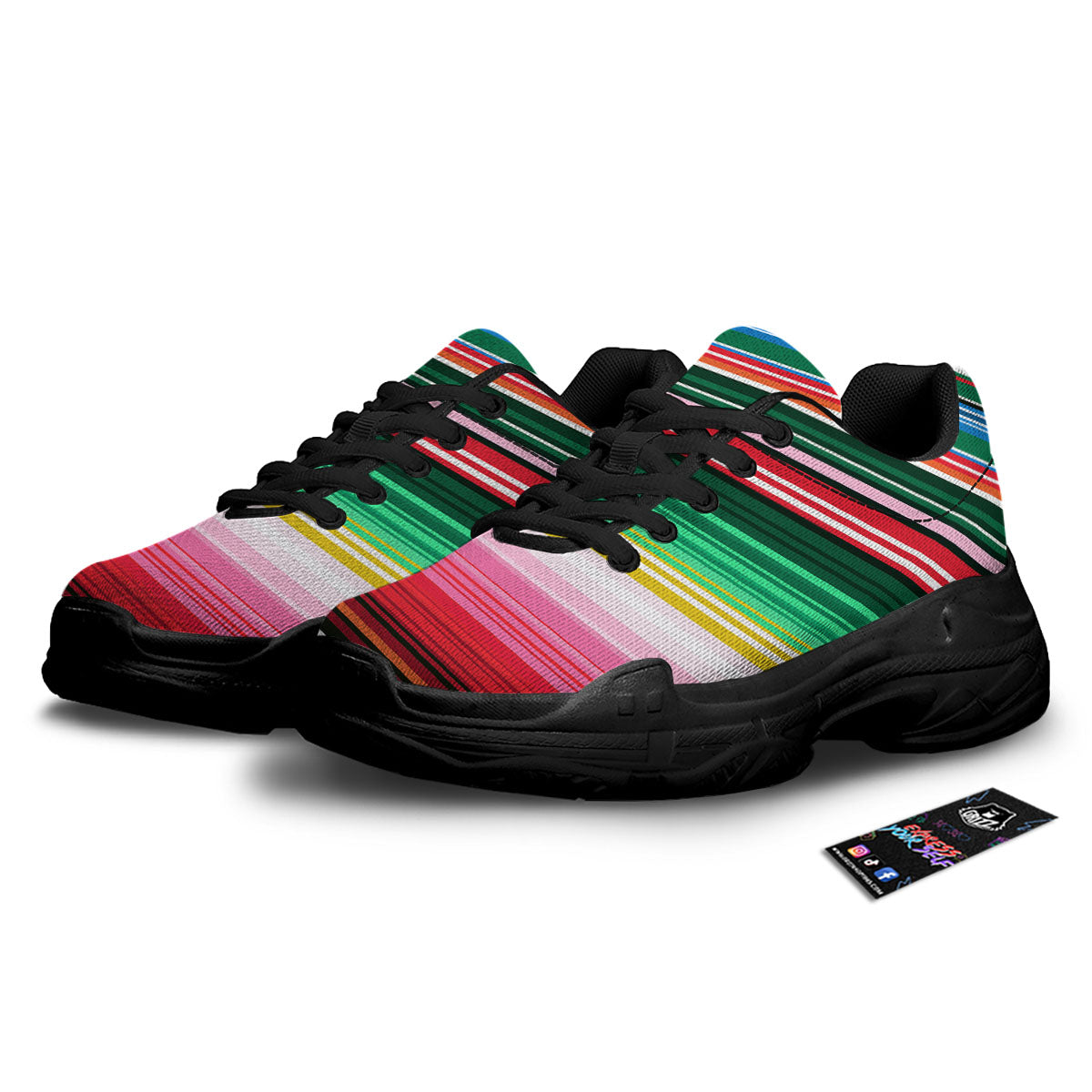 Blanket Mexican Serape Print Pattern Black Chunky Shoes-grizzshop