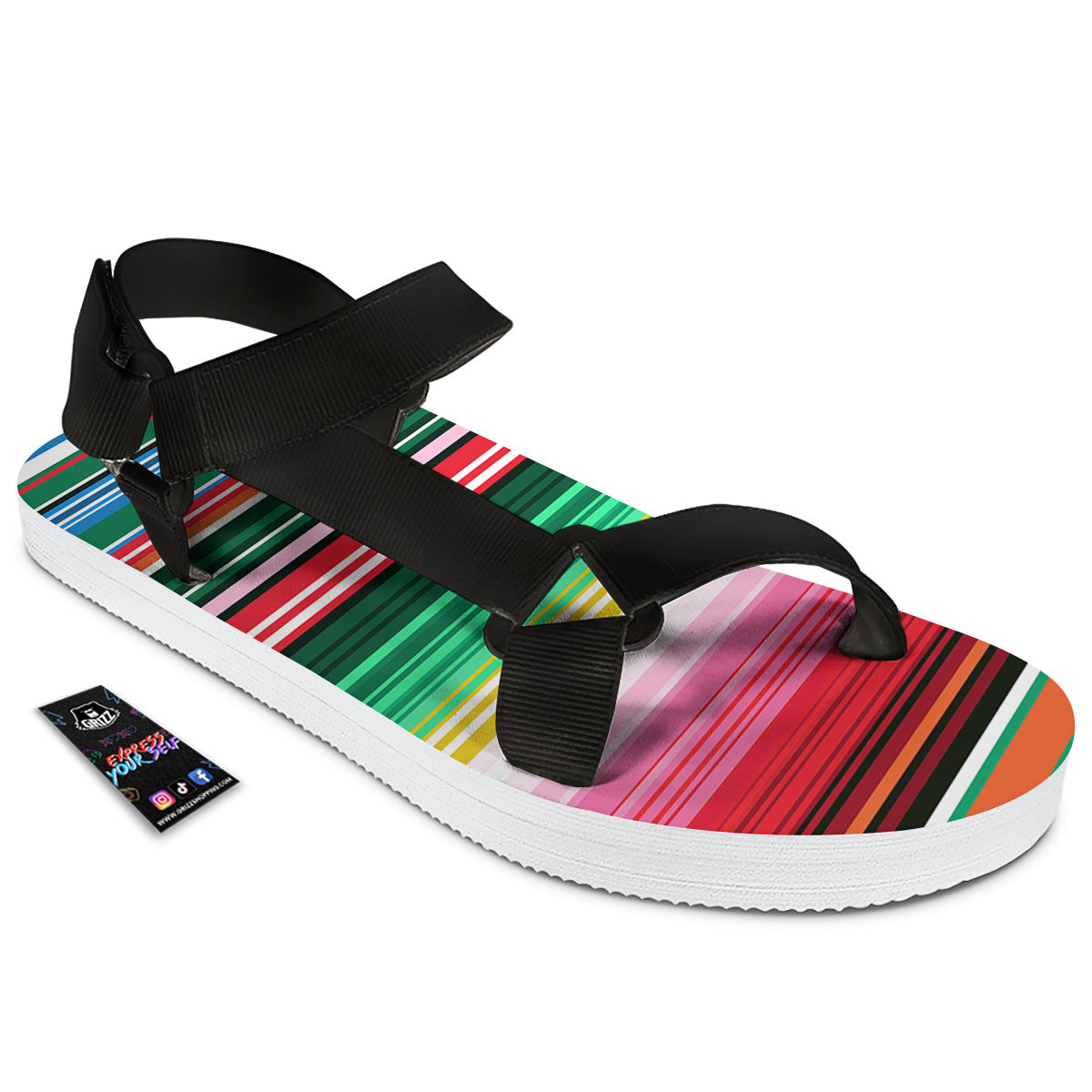 Blanket Mexican Serape Print Pattern Black Open Toe Sandals-grizzshop