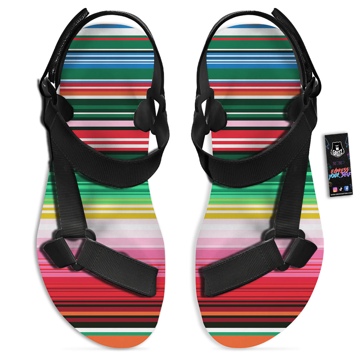 Blanket Mexican Serape Print Pattern Black Open Toe Sandals-grizzshop