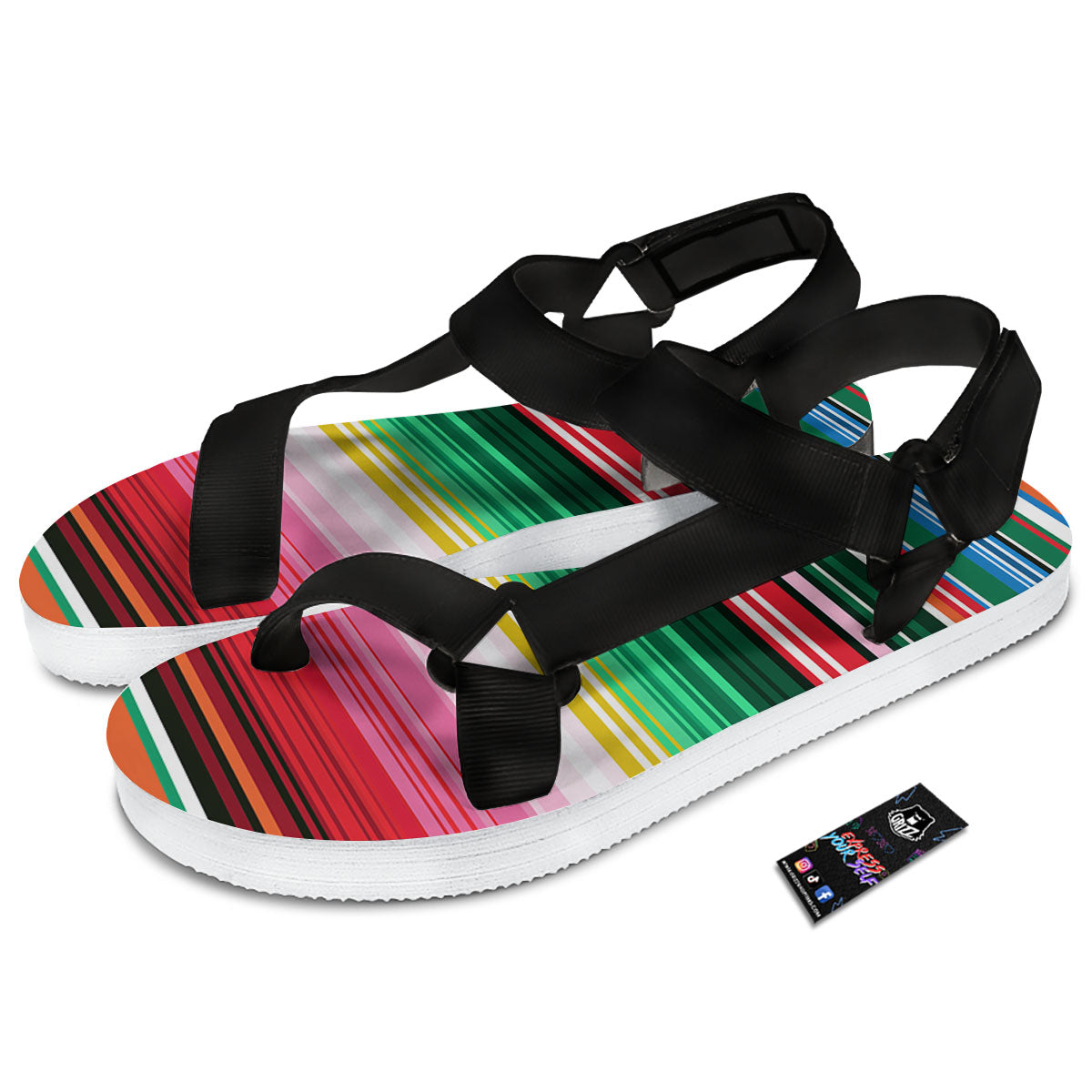 Blanket Mexican Serape Print Pattern Black Open Toe Sandals-grizzshop