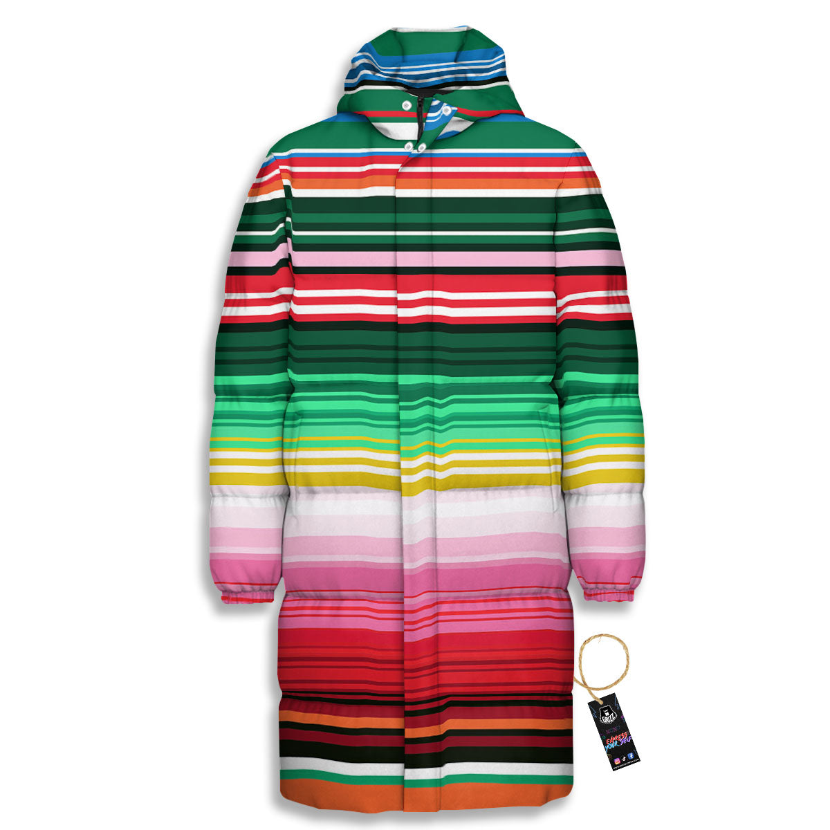 Blanket Mexican Serape Print Pattern Long Down Jacket-grizzshop