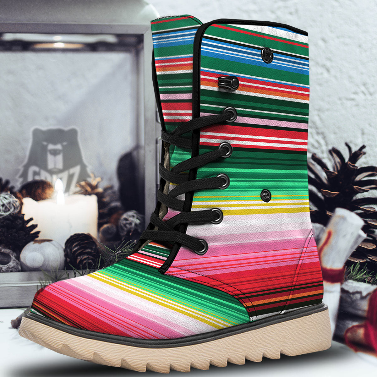Blanket Mexican Serape Print Pattern Snow Boots-grizzshop