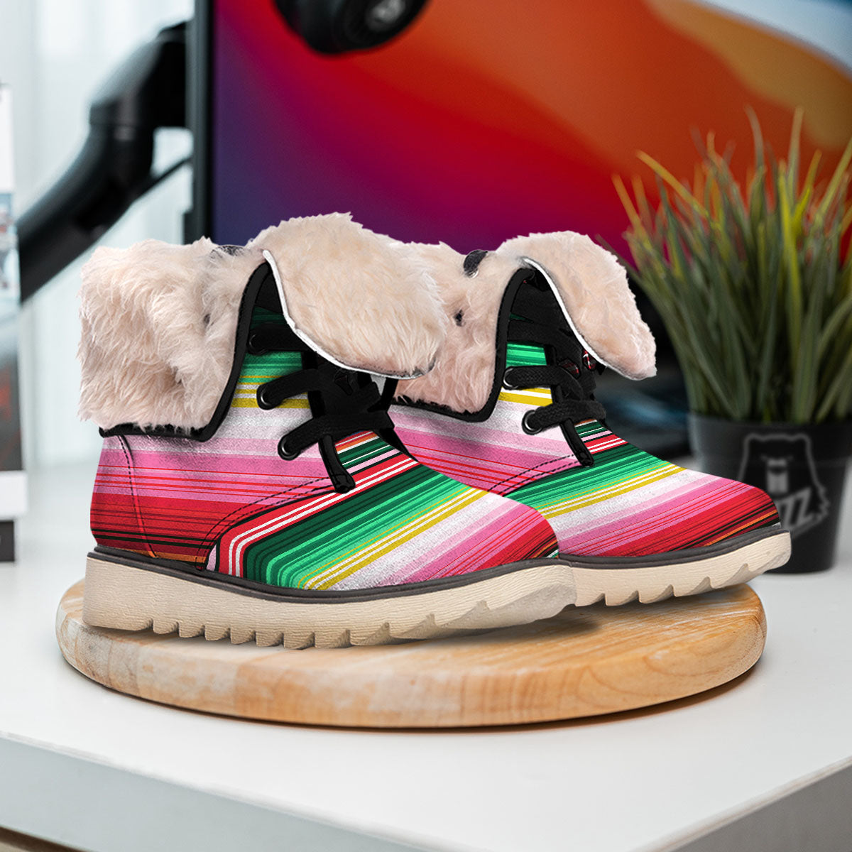 Blanket Mexican Serape Print Pattern Snow Boots-grizzshop