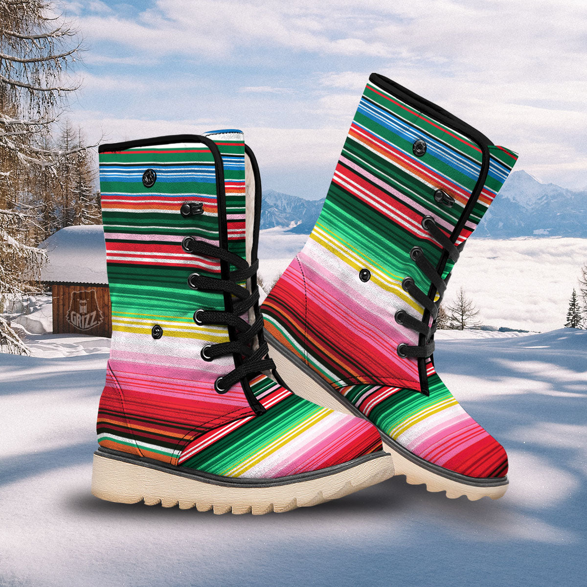 Blanket Mexican Serape Print Pattern Snow Boots-grizzshop