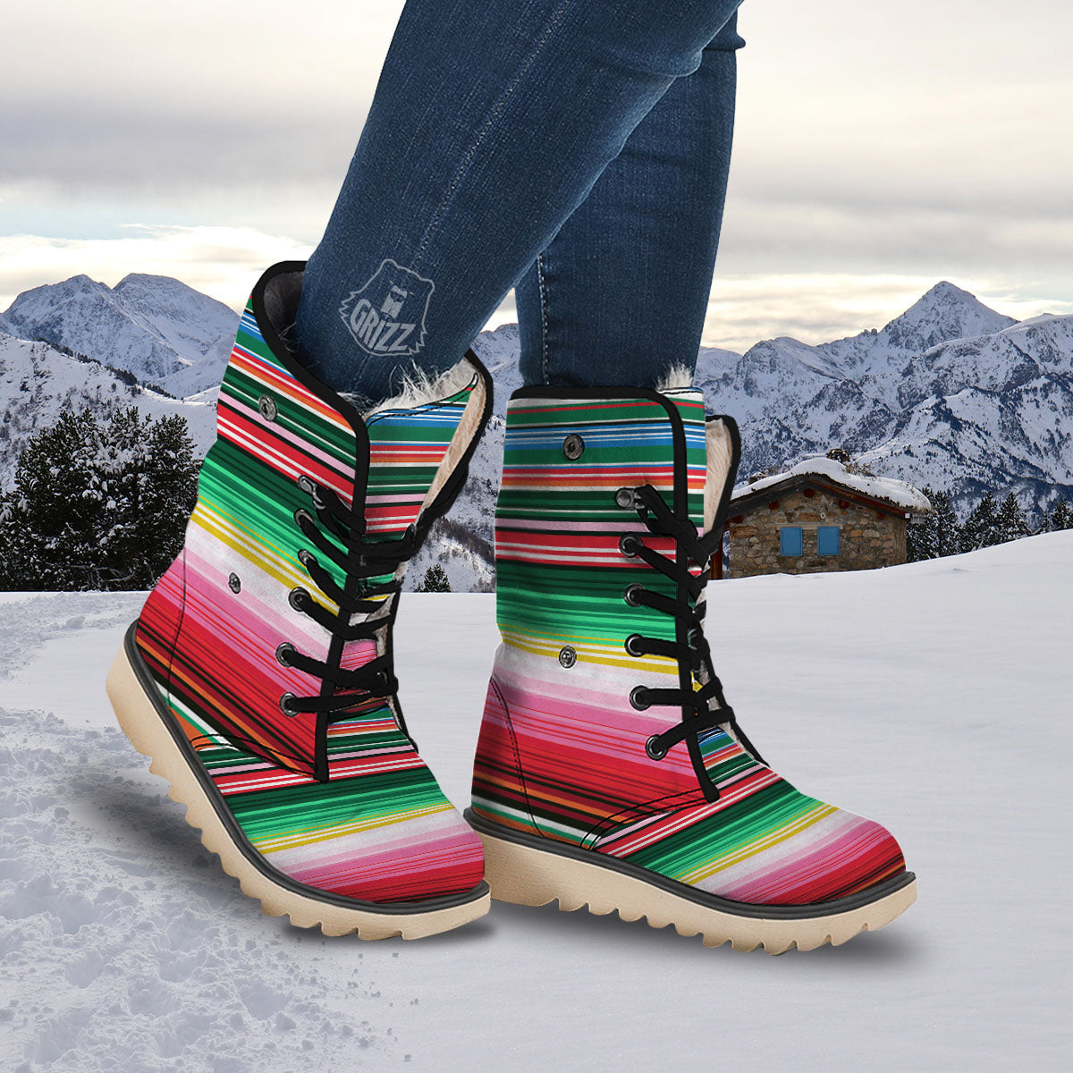 Blanket Mexican Serape Print Pattern Snow Boots-grizzshop