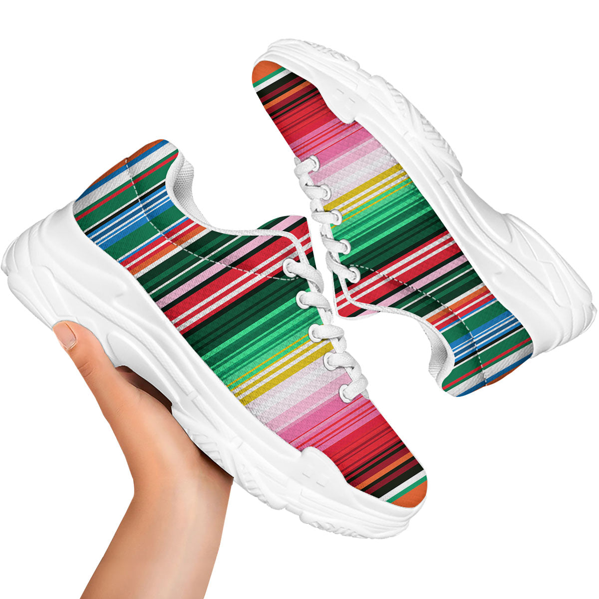 Blanket Mexican Serape Print Pattern White Chunky Shoes-grizzshop