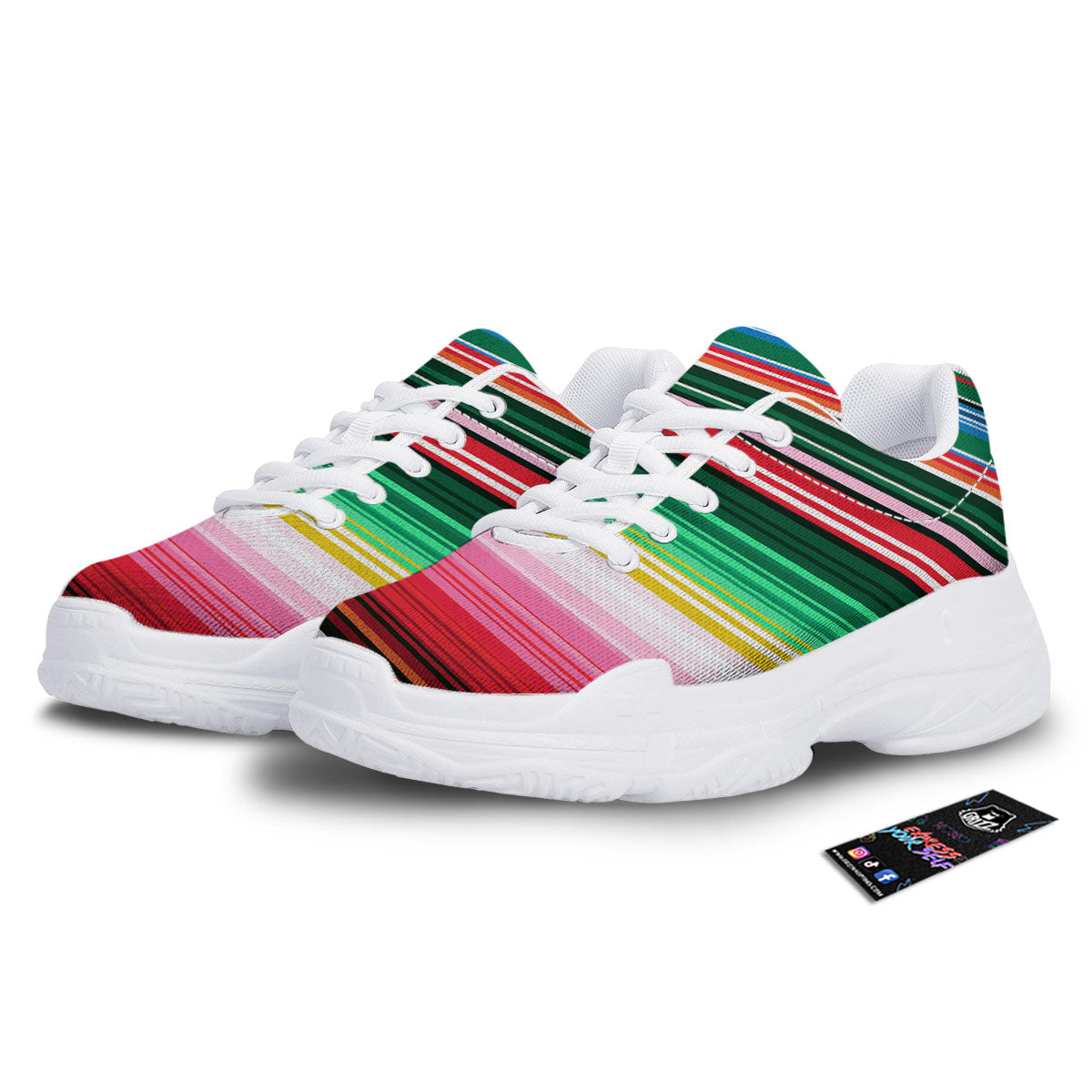 Blanket Mexican Serape Print Pattern White Chunky Shoes-grizzshop