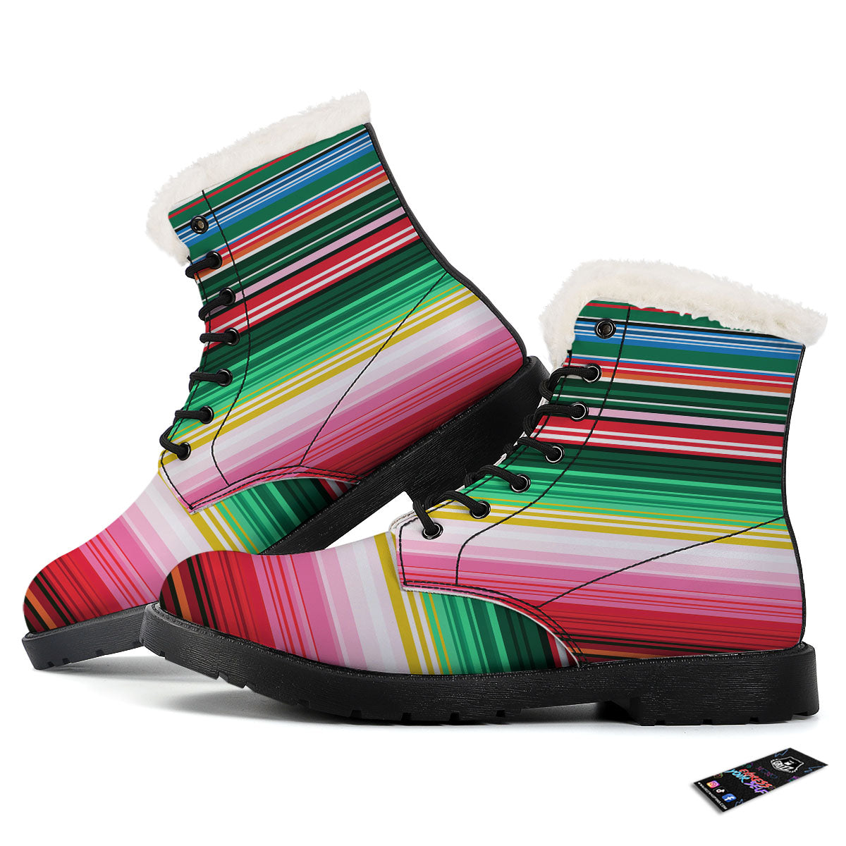 Blanket Mexican Serape Print Pattern Winter Boots-grizzshop