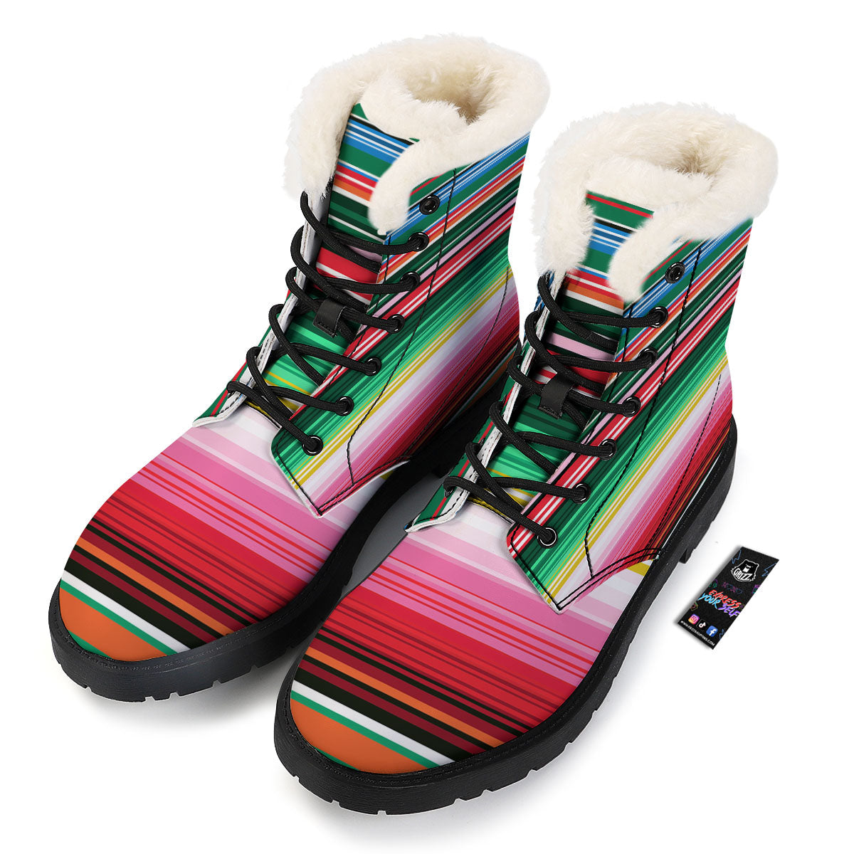 Blanket Mexican Serape Print Pattern Winter Boots-grizzshop