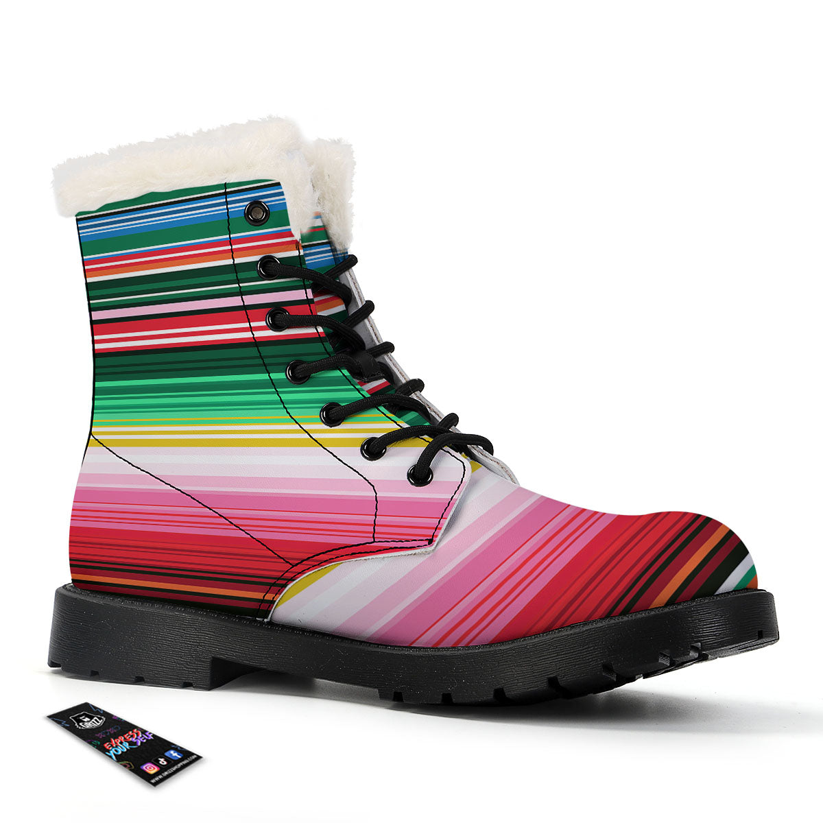 Blanket Mexican Serape Print Pattern Winter Boots-grizzshop