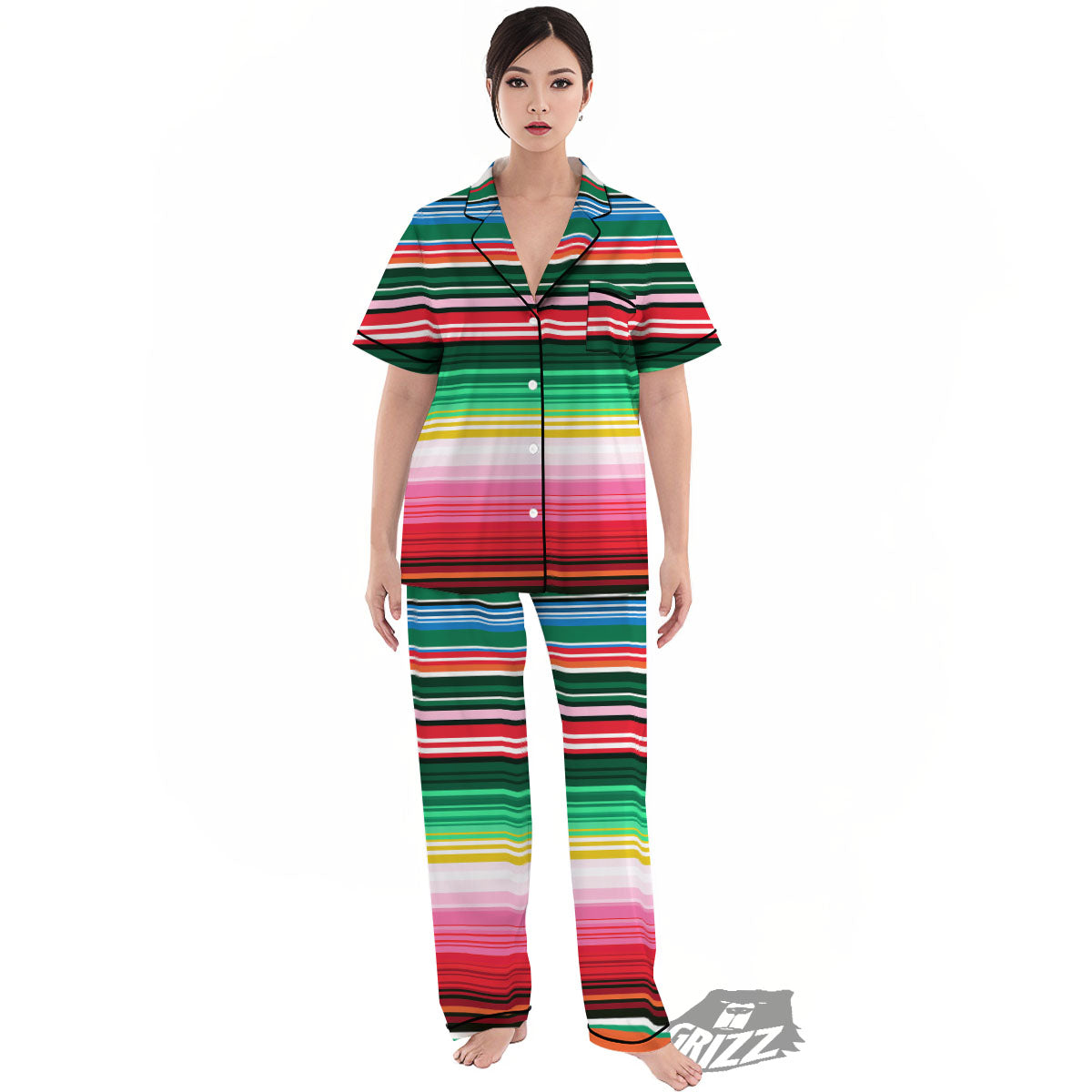 Blanket Mexican Serape Print Pattern Women's Pajamas Set-grizzshop