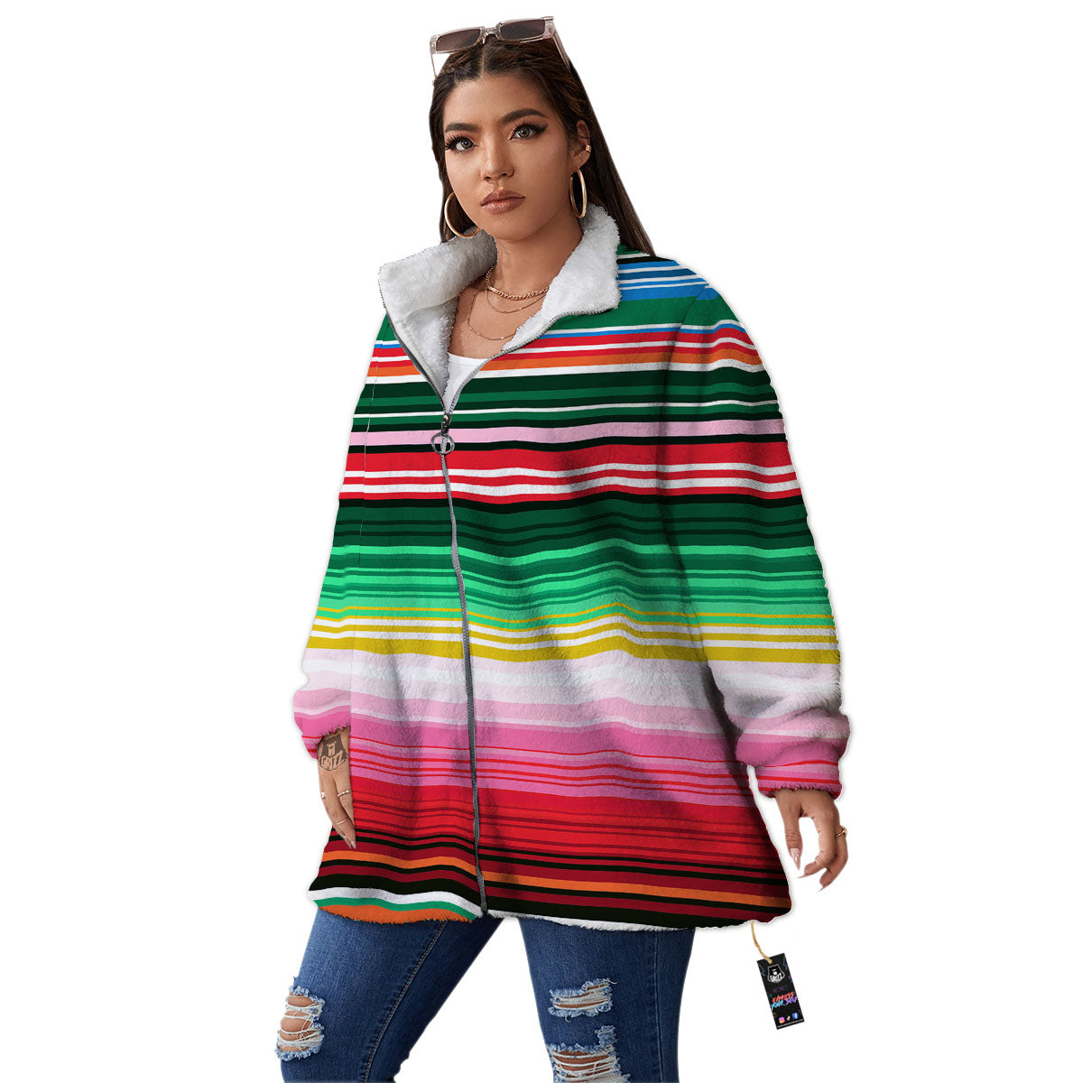 Blanket Mexican Serape Print Pattern Women's Sherpa Jacket-grizzshop