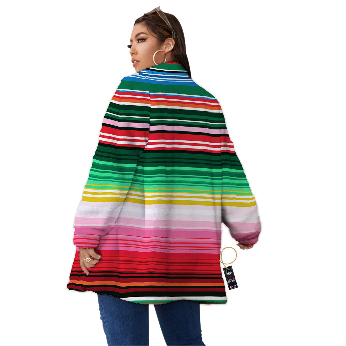 Blanket Mexican Serape Print Pattern Women's Sherpa Jacket-grizzshop