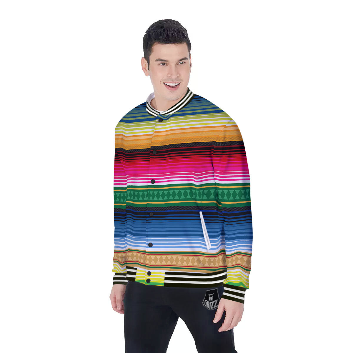 Blanket Mexican Striped Print Pattern Baseball Jacket-grizzshop