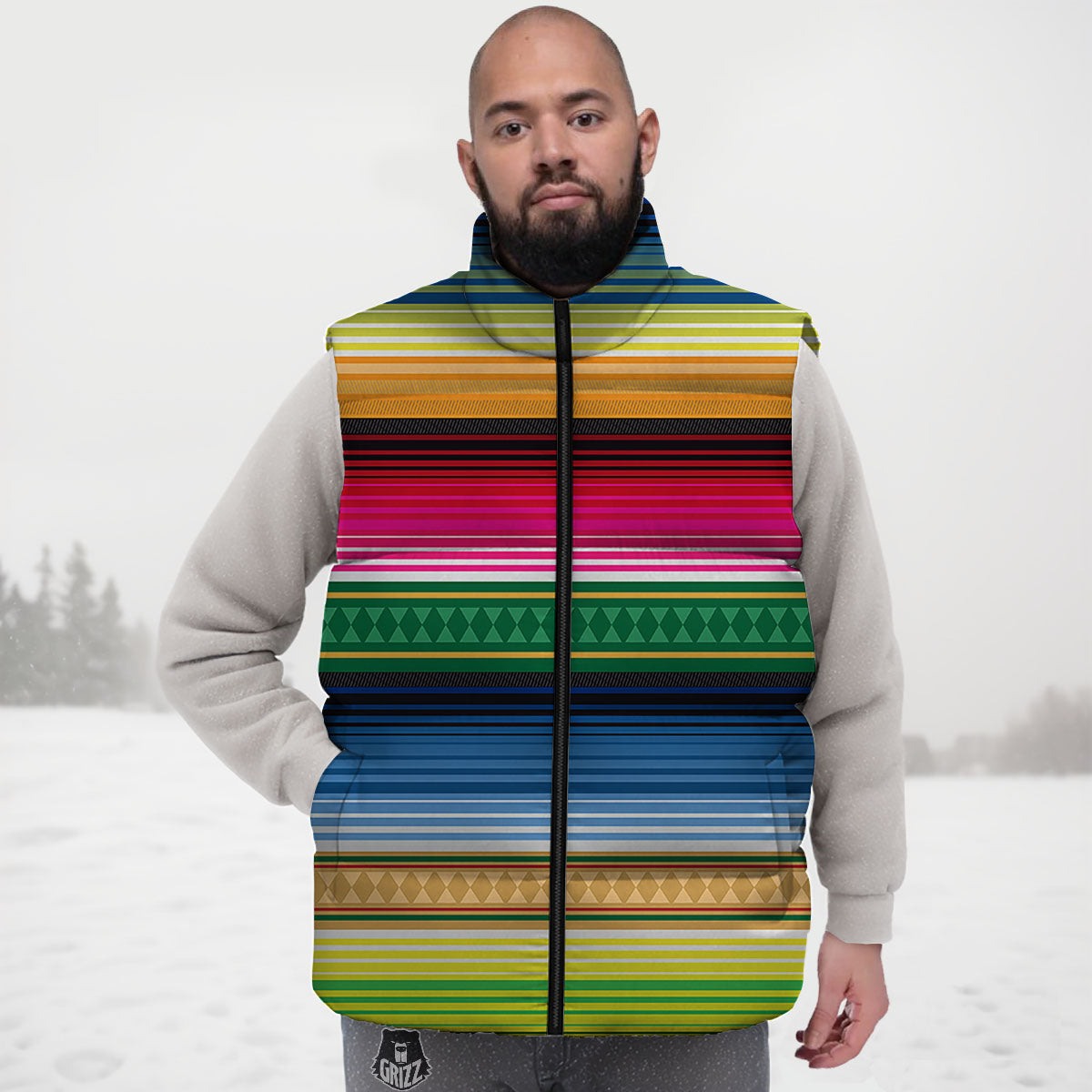 Blanket Mexican Striped Print Pattern Down Vest