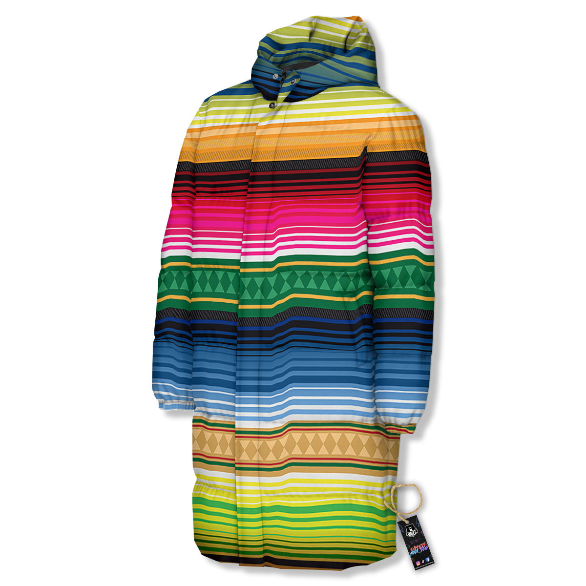 Blanket Mexican Striped Print Pattern Long Down Jacket-grizzshop